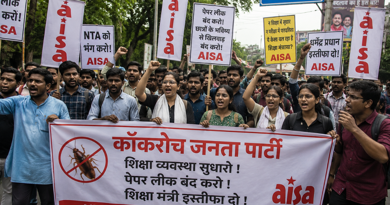 Bihar: शिक्षा व्यवस्था पर पटना में Coakroach Janta Party का जोरदार प्रदर्शन, AISA ने दिया समर्थन