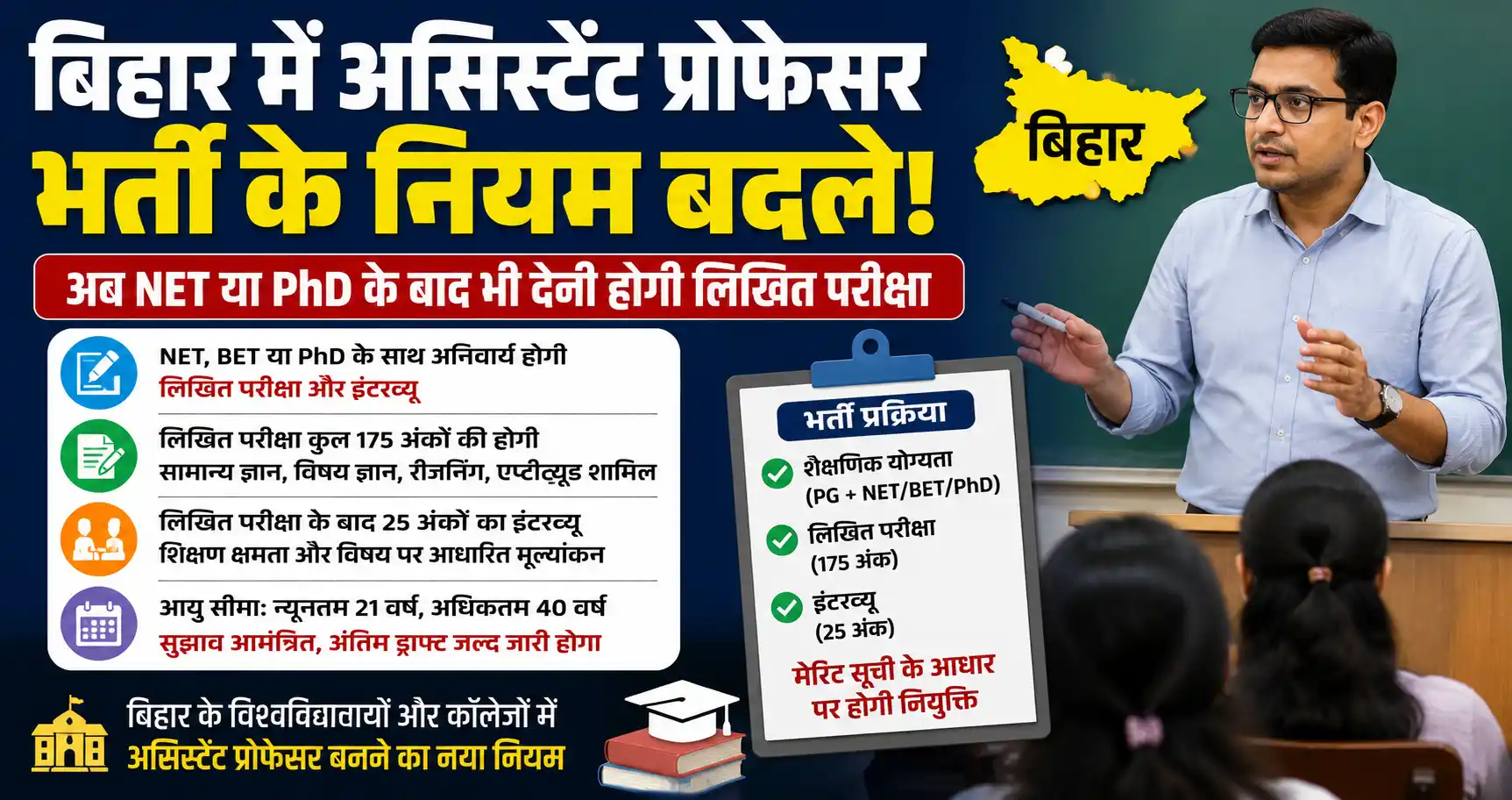 Bihar Assistant Professor: भर्ती में बड़ा बदलाव, अब NET या PhD के बाद भी देनी होगी लिखित परीक्षा
