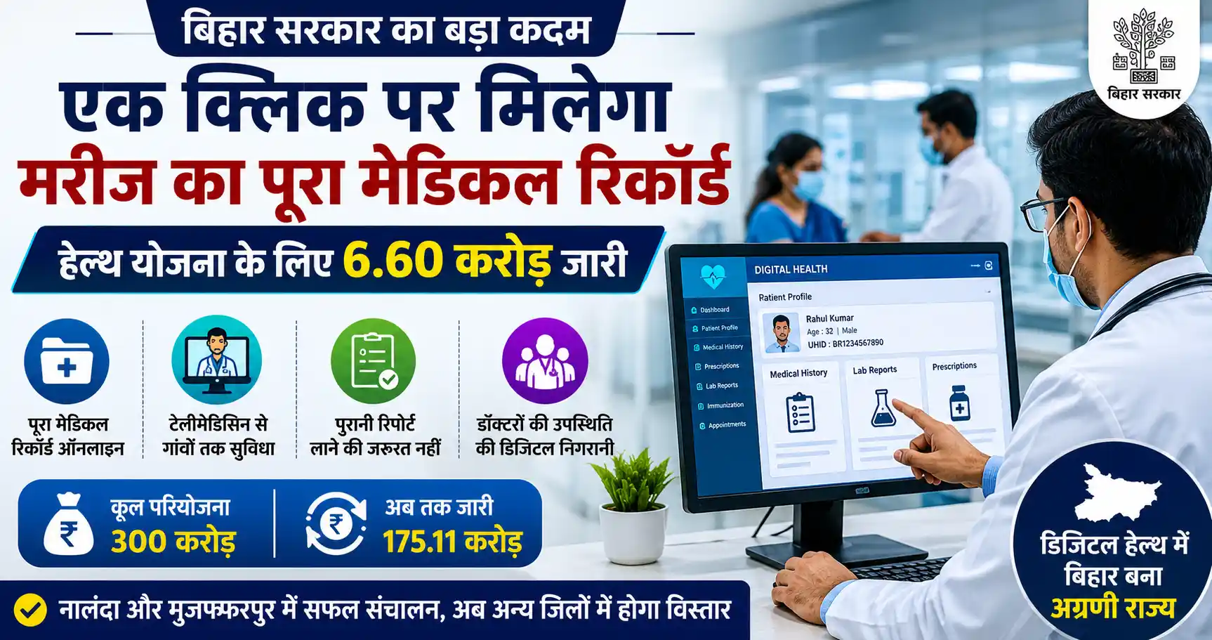 Bihar CM Digital Health Yojna: बिहार में मरीजों का पूरा मेडिकल रिकॉर्ड होगा ऑनलाइन, डिजिटल हेल्थ योजना के लिए 6.60 करोड़ जारी